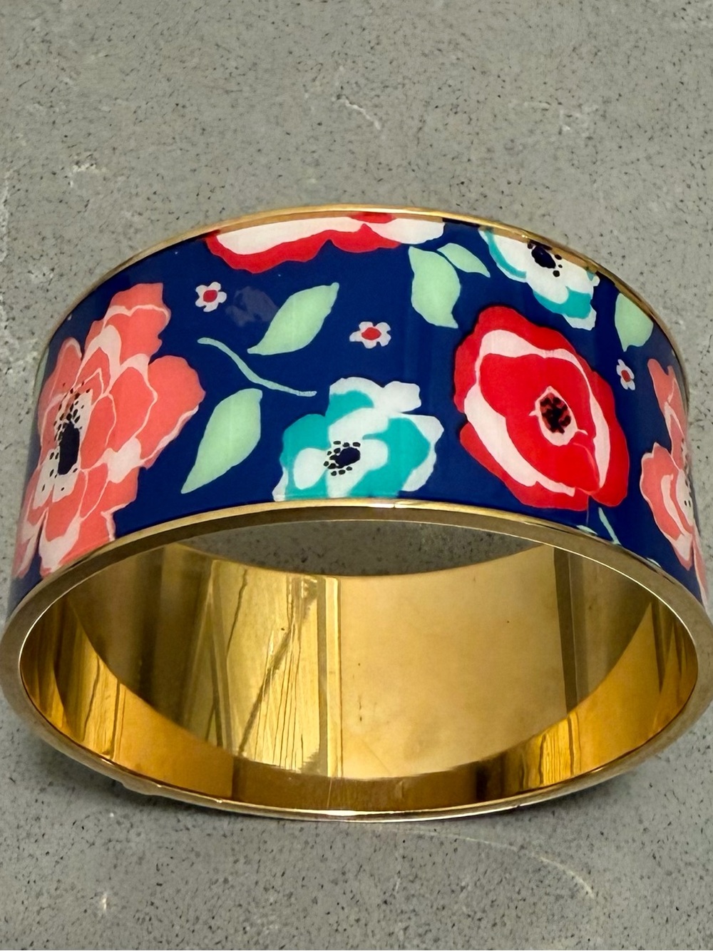 kate spade Gold-Tone Wide Bangle with Navy, Red and Pink Floral